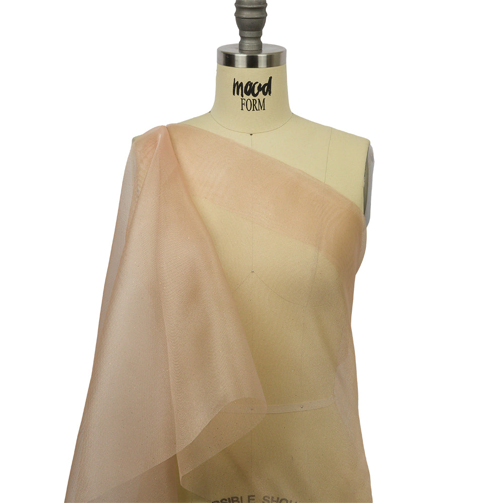Polyester Mesh Organza with Gold Glitter - Tan - Starlight Collection - Drape