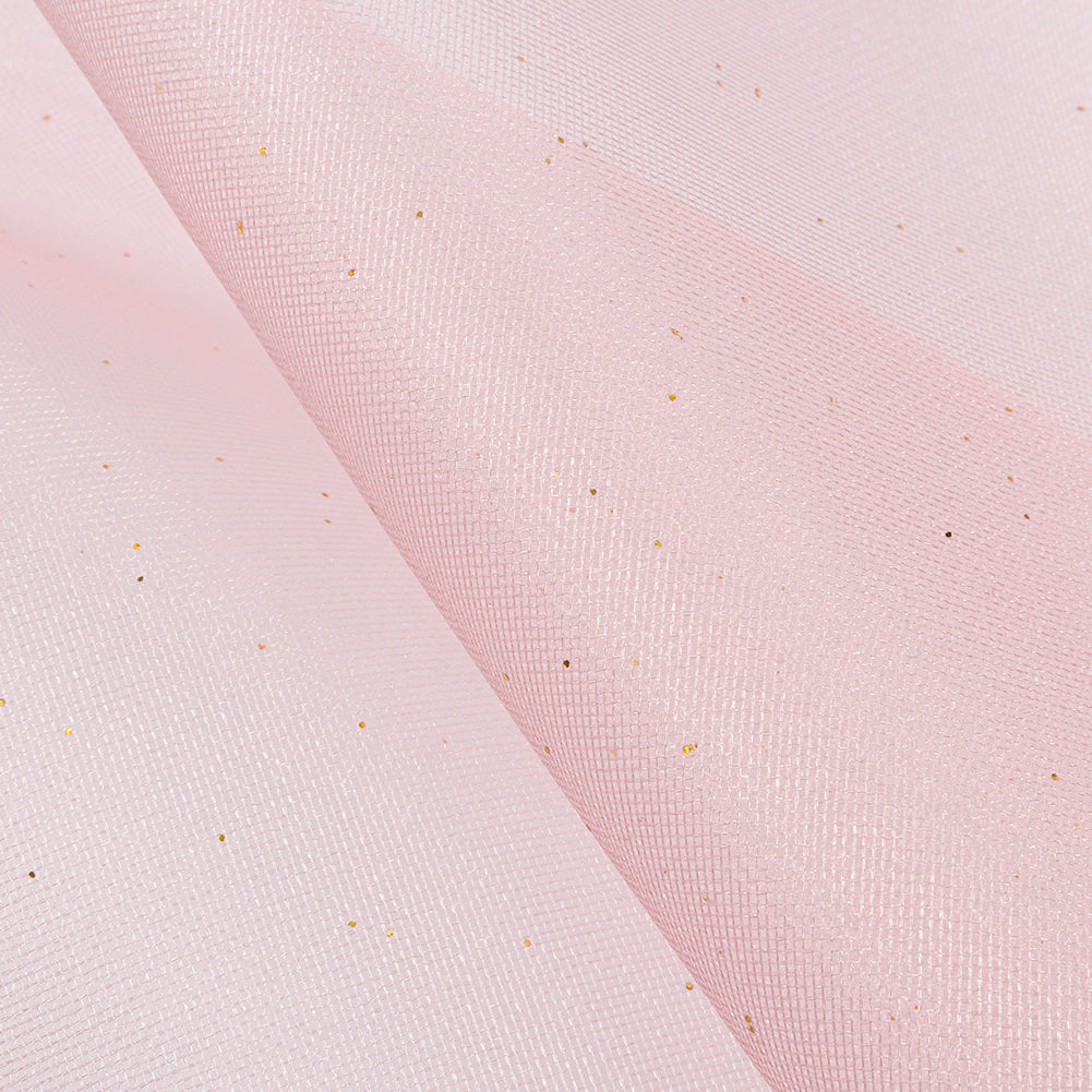 Polyester Mesh Organza with Gold Glitter - Baby Pink - Starlight Collection - Detail