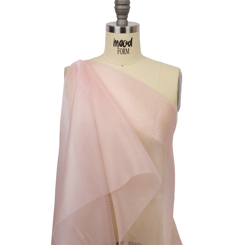Polyester Mesh Organza with Gold Glitter - Baby Pink - Starlight Collection - Drape