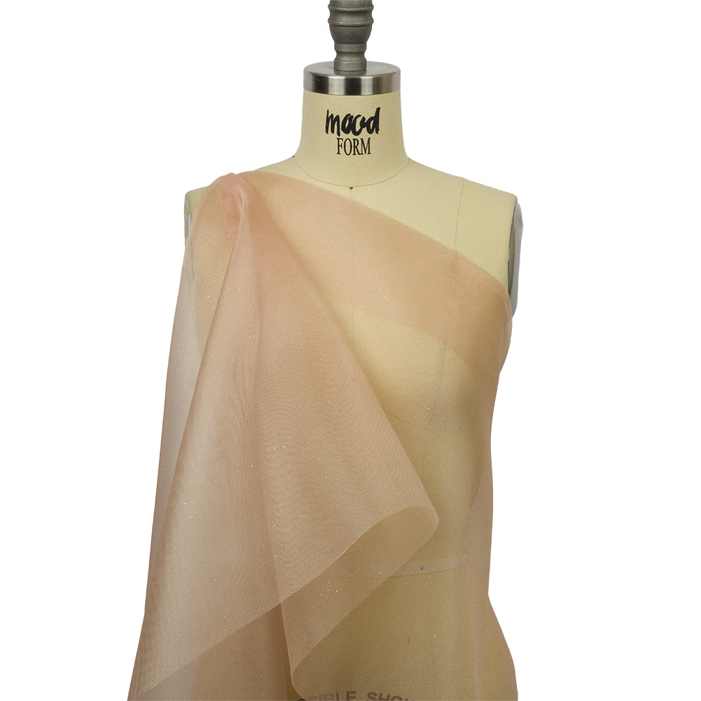 Polyester Mesh Organza with Silver Glitter - Tan - Starlight Collection - Drape