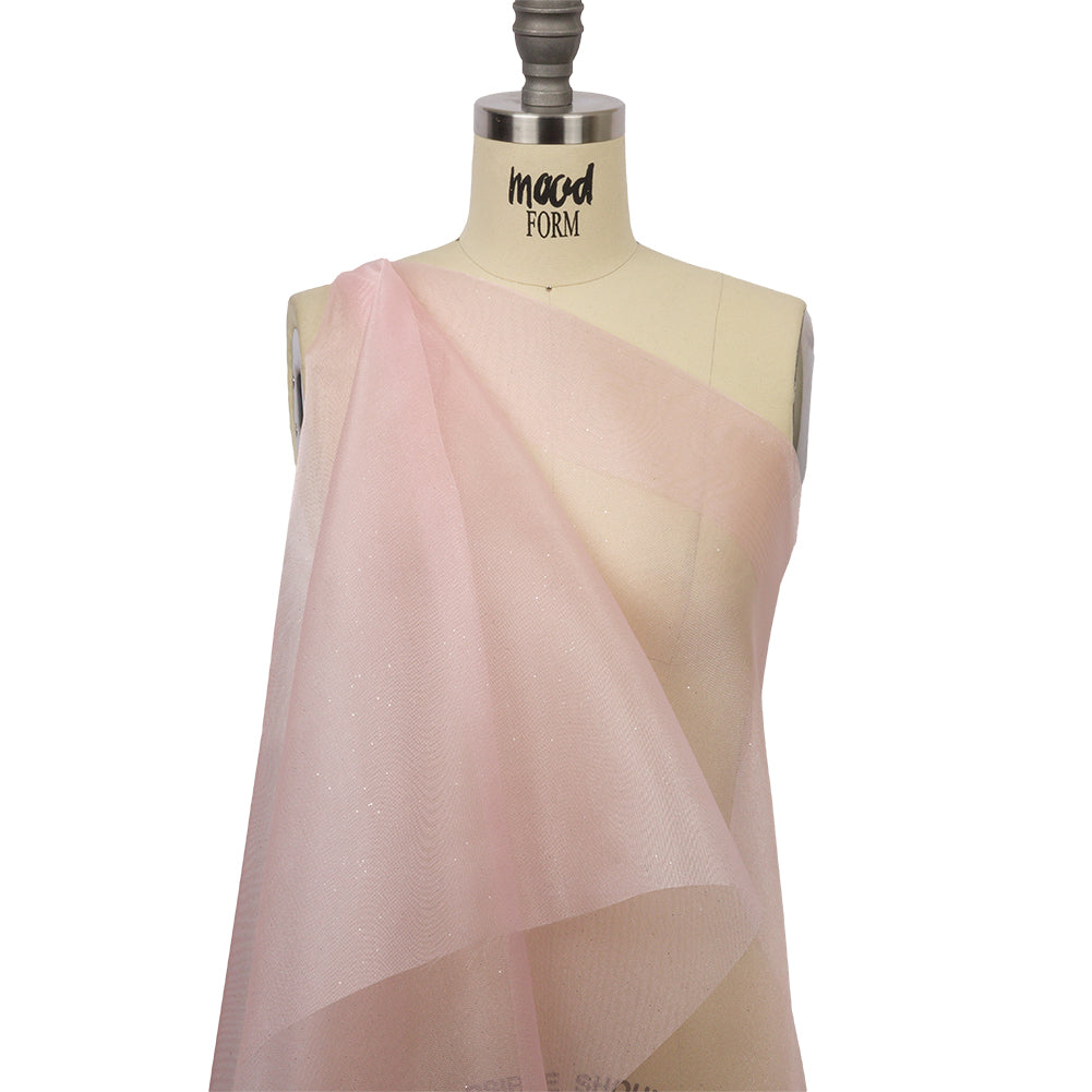 Polyester Mesh Organza with Silver Glitter - Baby Pink - Starlight Collection - Drape
