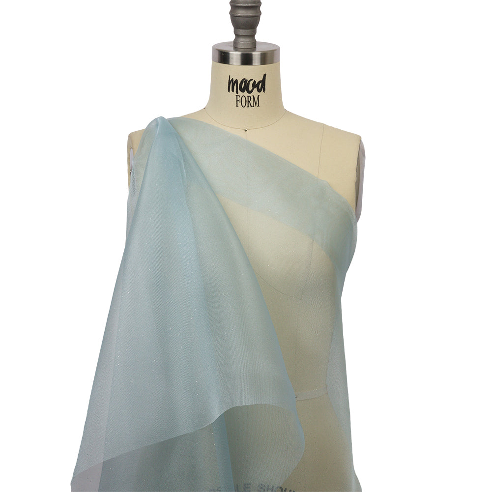 Polyester Mesh Organza with Silver Glitter - Sky Blue - Starlight Collection - Drape