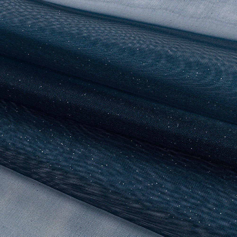 Polyester Mesh Organza with Silver Glitter - Navy - Starlight Collection - Folded