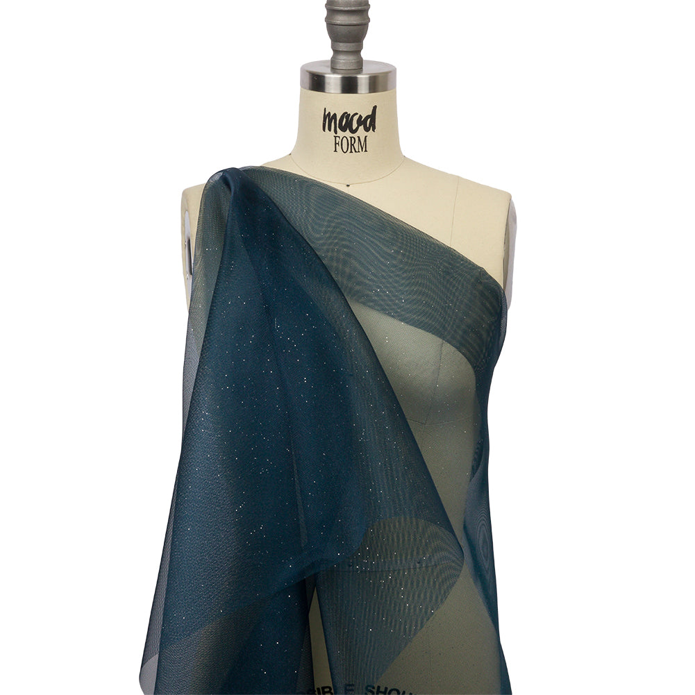 Polyester Mesh Organza with Silver Glitter - Navy - Starlight Collection - Drape