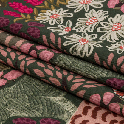 Stretch Cotton Twill Print - Red and Green Mushrooms and Flowers - Mood Exclusive Woodland Escape Folded
