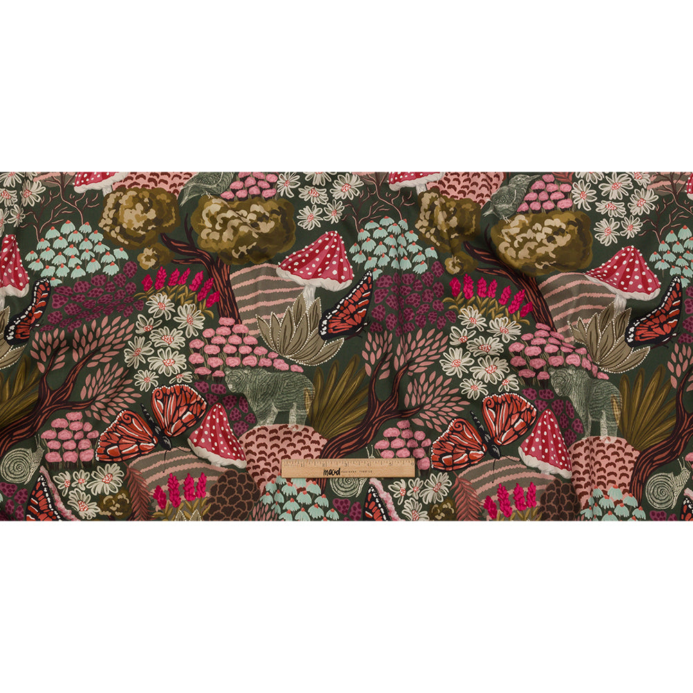 Stretch Cotton Twill Print - Red and Green Mushrooms and Flowers - Mood Exclusive Woodland Escape Full