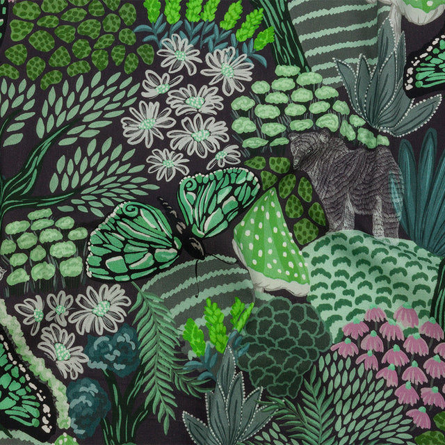 Stretch Cotton Twill Print - Green Mushrooms and Flowers - Mood Exclusive Woodland Escape