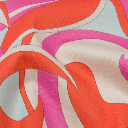 Stretch Cotton Sateen - Hot Pink and Orange Abstract - Wave Hello Print - Mood Exclusive Groove Collection Detail