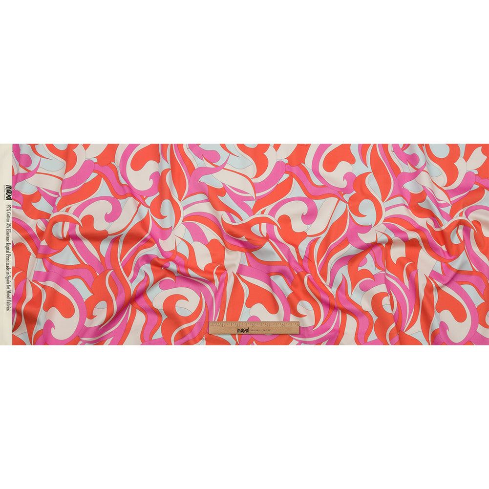 Stretch Cotton Sateen - Hot Pink and Orange Abstract - Wave Hello Print - Mood Exclusive Groove Collection Full