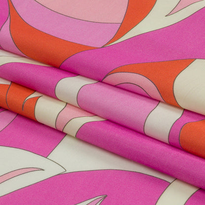 Sustainable and Recycled Viscose Satin Print - Hot Pink, Red-Orange and White Abstract - Mood Exclusive Free Falling Folded