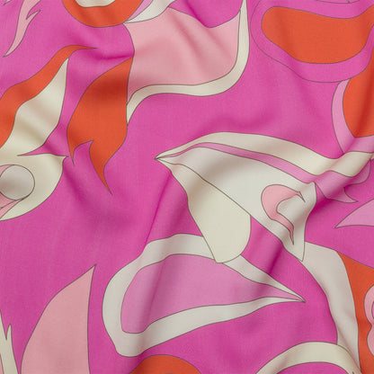 Sustainable and Recycled Viscose Satin Print - Hot Pink, Red-Orange and White Abstract - Mood Exclusive Free Falling