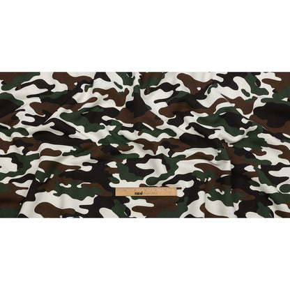Green, Brown, and White Camouflage Cotton Brushed French Terry Full