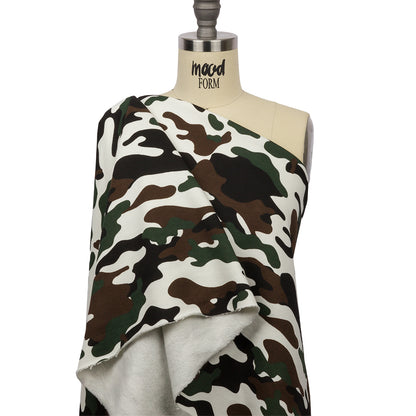 Green, Brown, and White Camouflage Cotton Brushed French Terry Drape