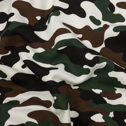 Green, Brown, and White Camouflage Cotton Brushed French Terry