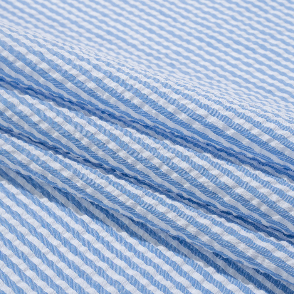 Polyester and Cotton Seersucker - Country Blue and White Candy Stripes - Wylie Collection - Folded