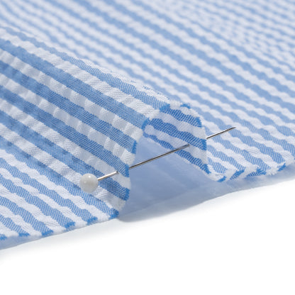 Polyester and Cotton Seersucker - Country Blue and White Candy Stripes - Wylie Collection