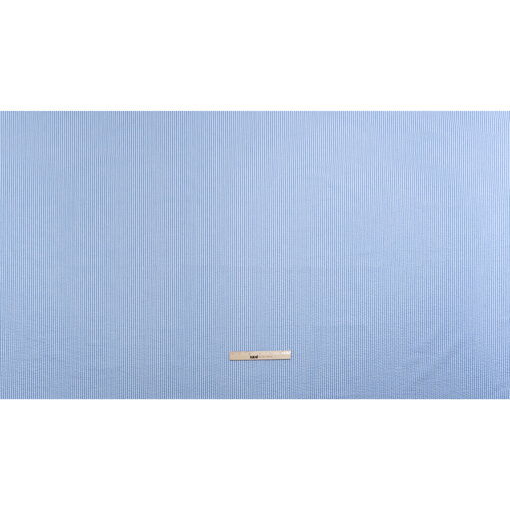 Polyester and Cotton Seersucker - Country Blue and White Candy Stripes - Wylie Collection - Full