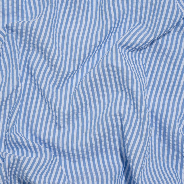 Polyester and Cotton Seersucker - Country Blue and White Candy Stripes - Wylie Collection