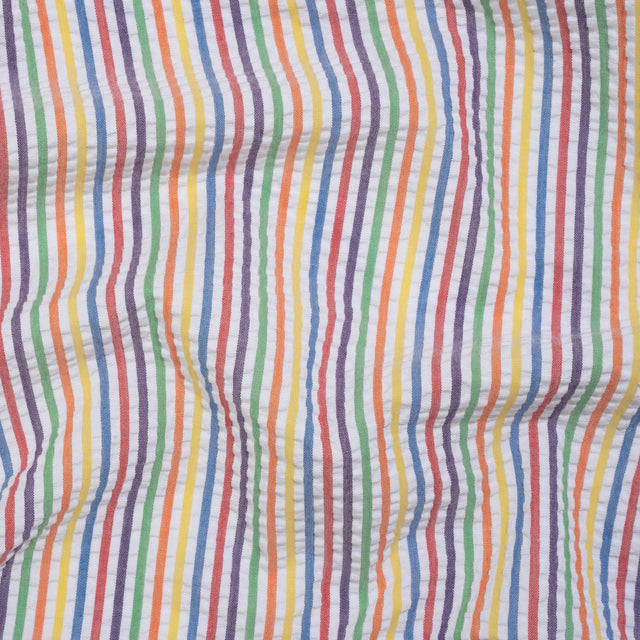 Polyester and Cotton Seersucker - Rainbow and White Candy Stripes - Wylie Collection