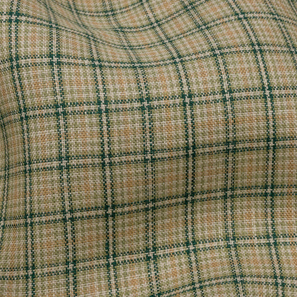 Green and Beige Checked Lightweight Linen Woven