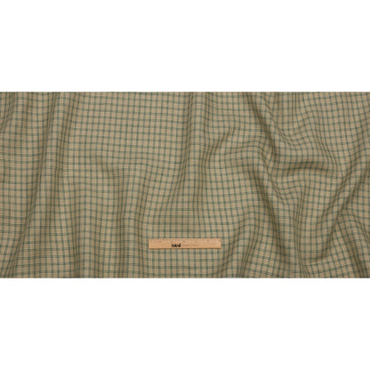 Green and Beige Checked Lightweight Linen Woven