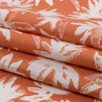 Deep Coral and White Leaf Impressions Lightweight Linen Woven