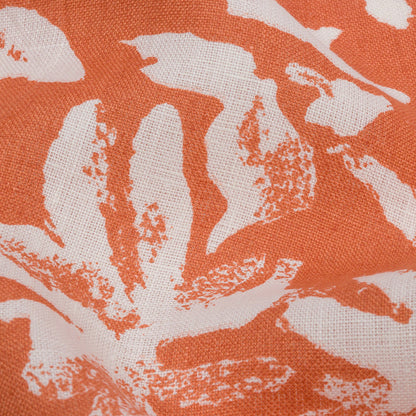 Deep Coral and White Leaf Impressions Lightweight Linen Woven