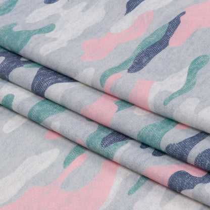 Gray, Green and Pink Camouflage Recycled Polyester Interlock Knit Folded