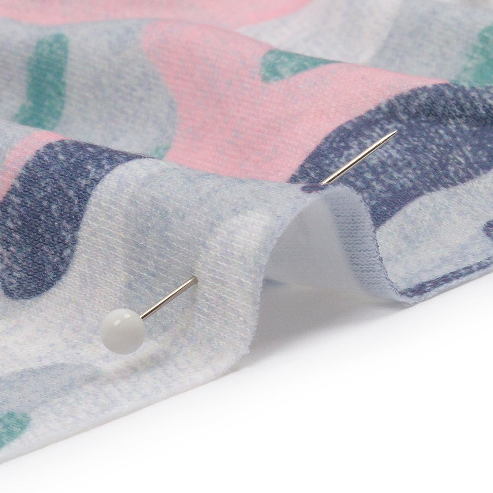 Gray, Green and Pink Camouflage Recycled Polyester Interlock Knit Detail