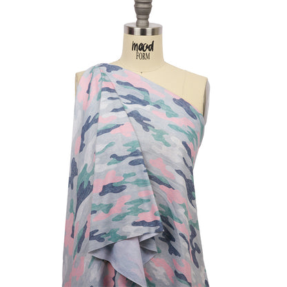 Gray, Green and Pink Camouflage Recycled Polyester Interlock Knit Drape
