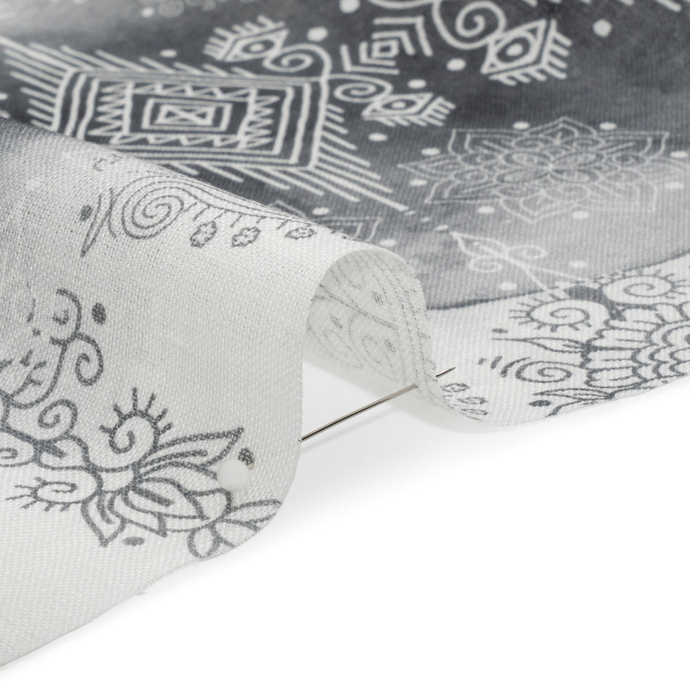 Black, Gray and White Diamonds and Flowers Lightweight Linen Woven - Detail - Image 3 of 6