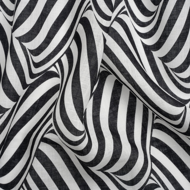 Black and White Swirling Stripes Lightweight Linen Woven