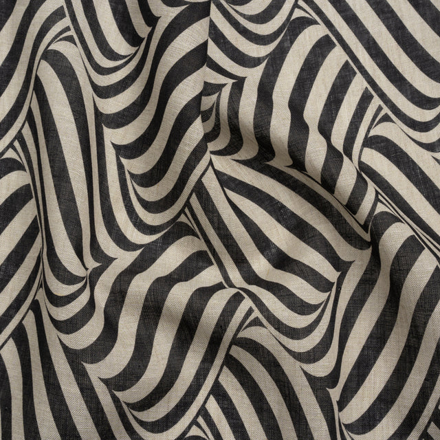 Black and Beige Swirling Stripes Lightweight Linen Woven