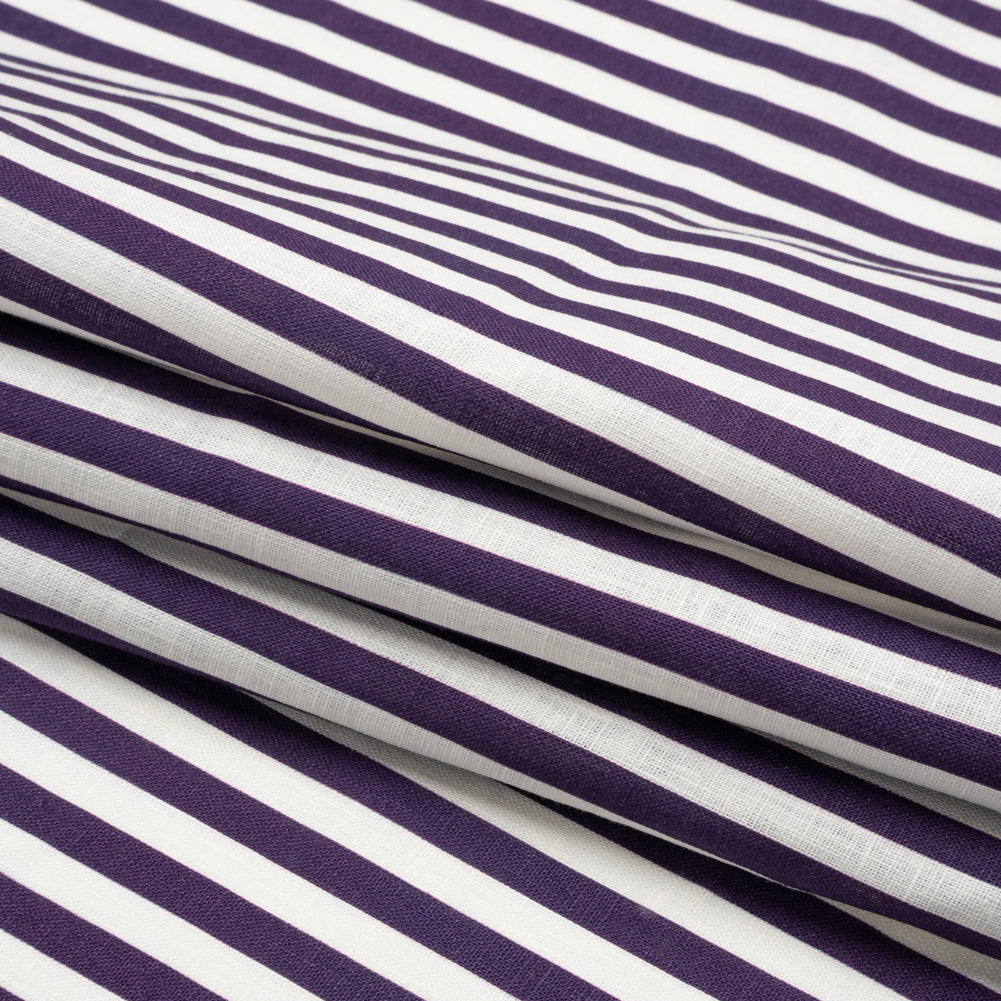 Medium Weight Linen Woven - Eggplant Stripes - Lydia Collection - Folded