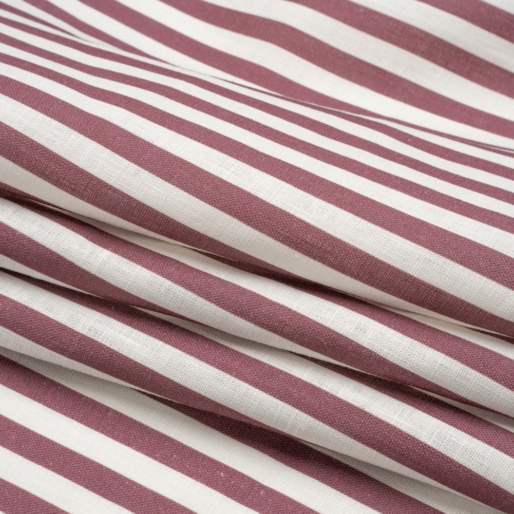 Medium Weight Linen Woven - Dusty Plum Stripes - Lydia Collection - Folded