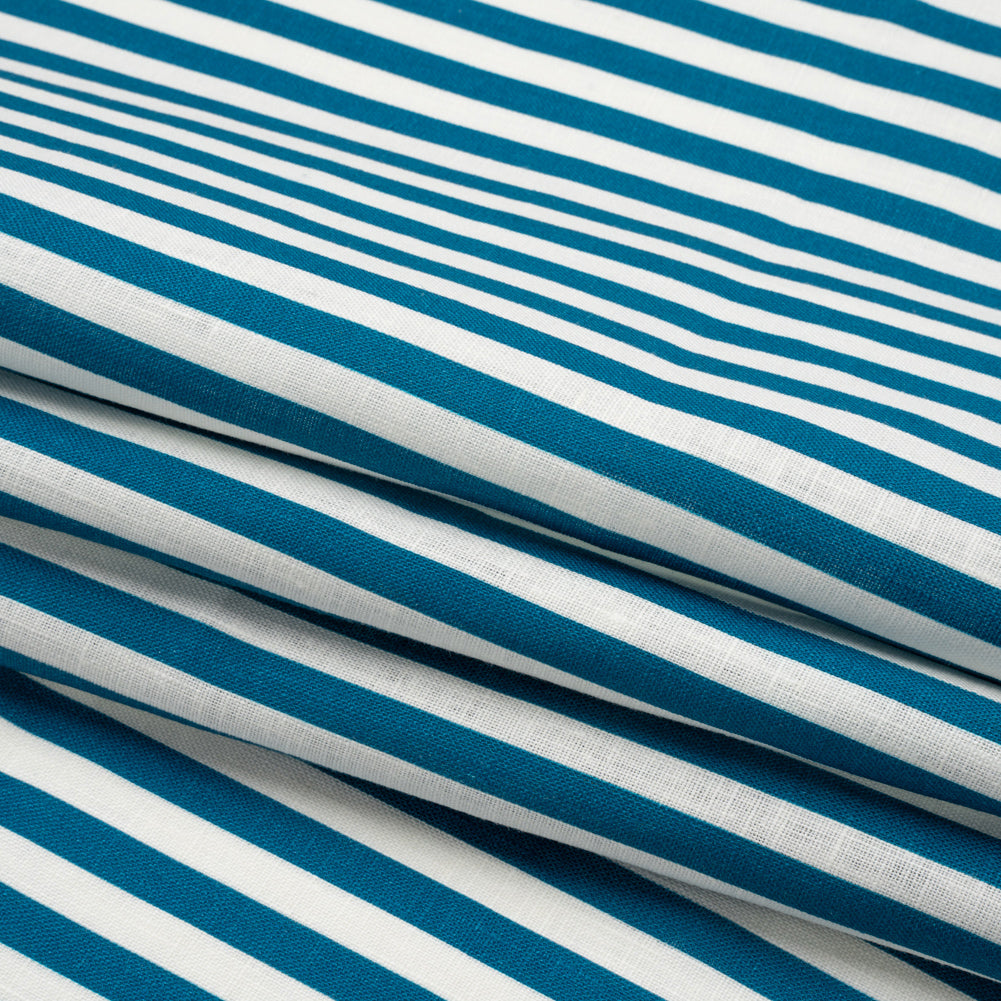 Medium Weight Linen Woven - Teal Stripes - Lydia Collection - Folded