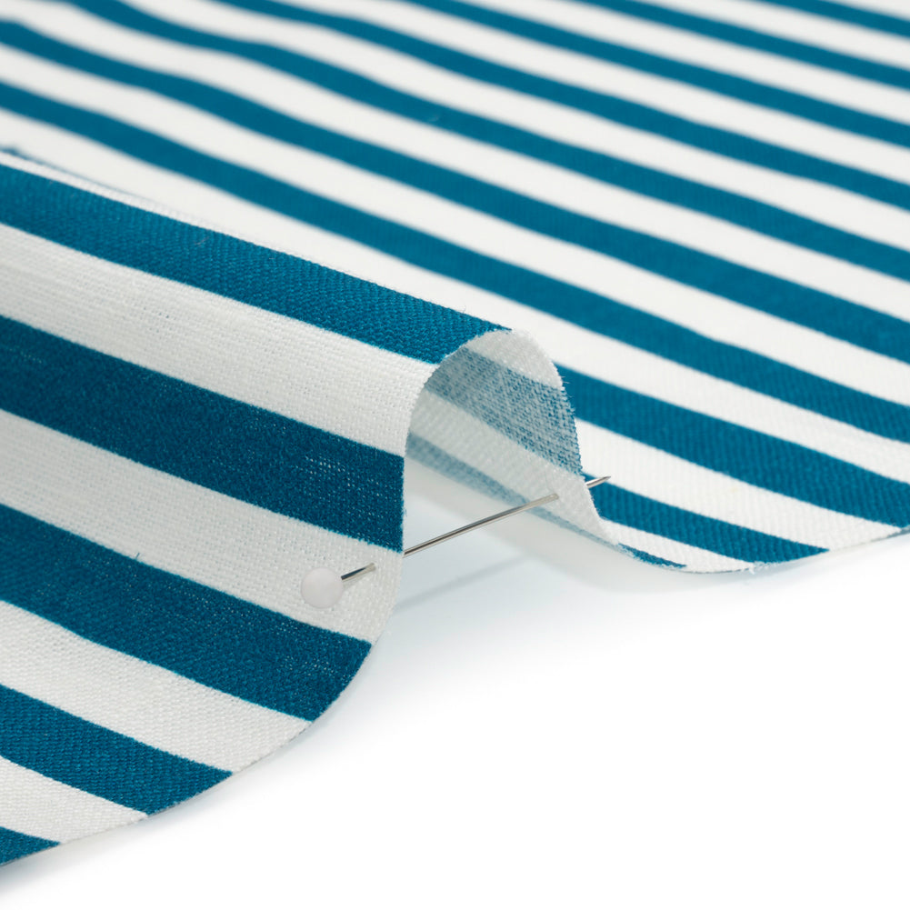 Medium Weight Linen Woven - Teal Stripes - Lydia Collection - Detail
