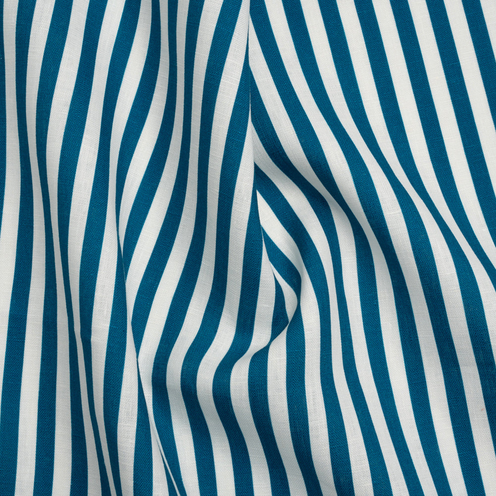 Medium Weight Linen Woven - Teal Stripes - Lydia Collection