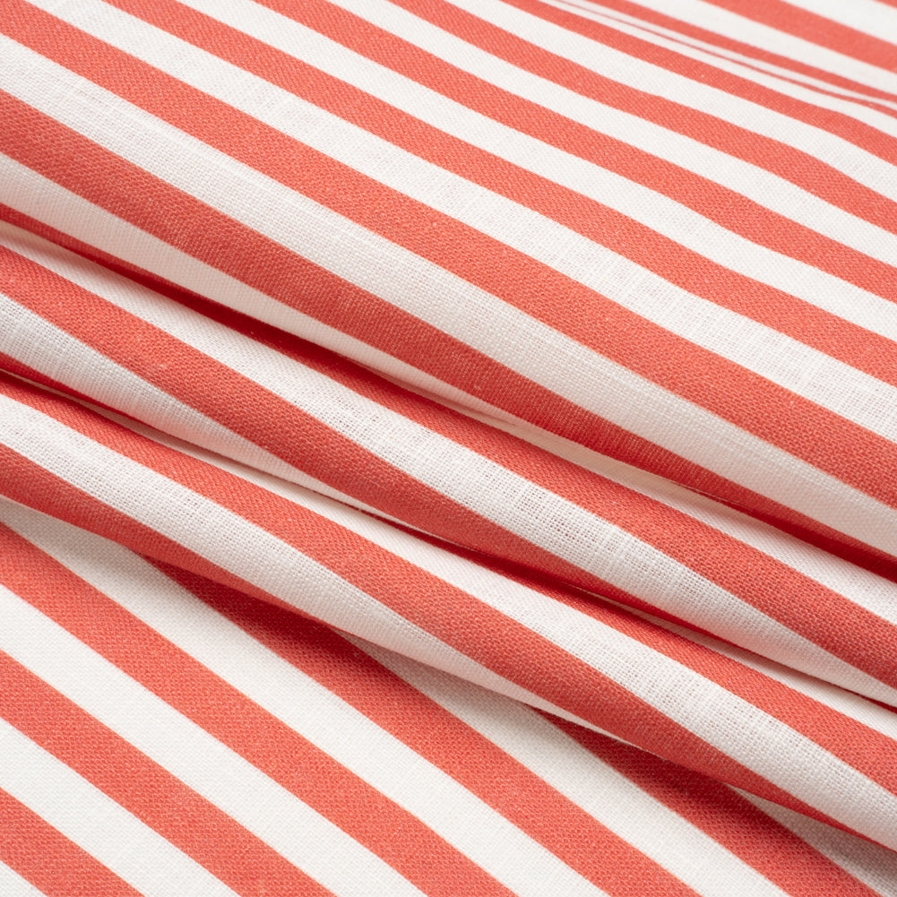 Medium Weight Linen Woven - Coral Stripes - Lydia Collection - Folded