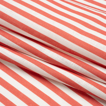 Medium Weight Linen Woven - Coral Stripes - Lydia Collection