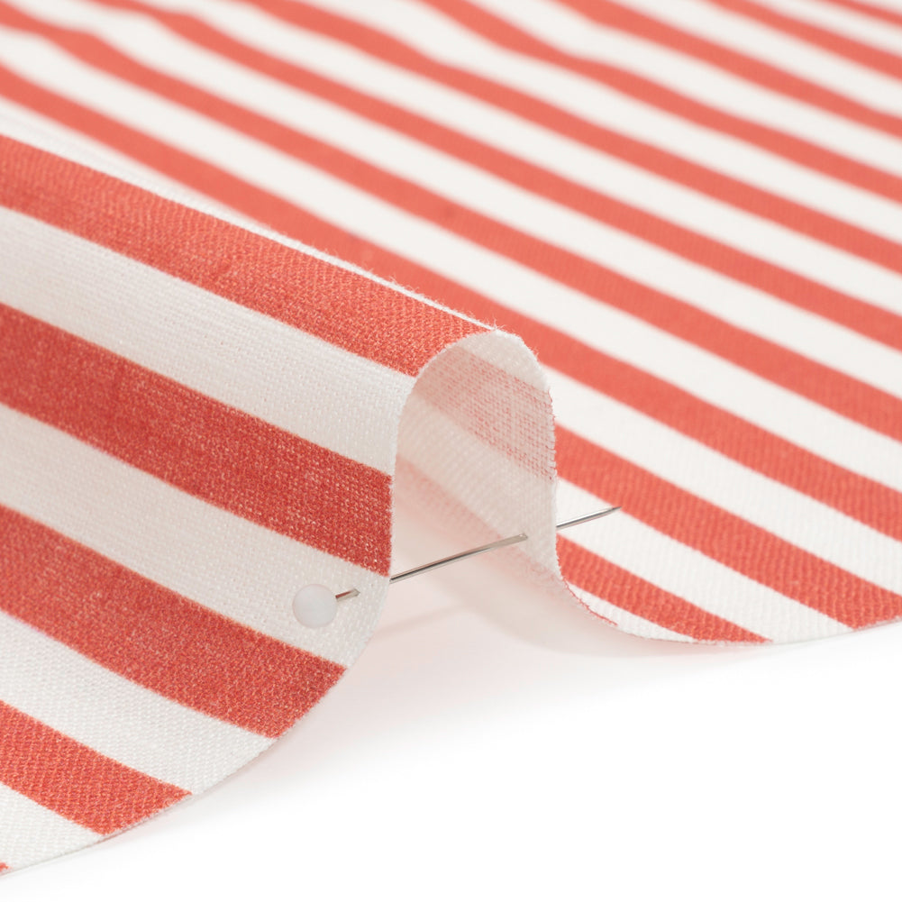 Medium Weight Linen Woven - Coral Stripes - Lydia Collection - Detail