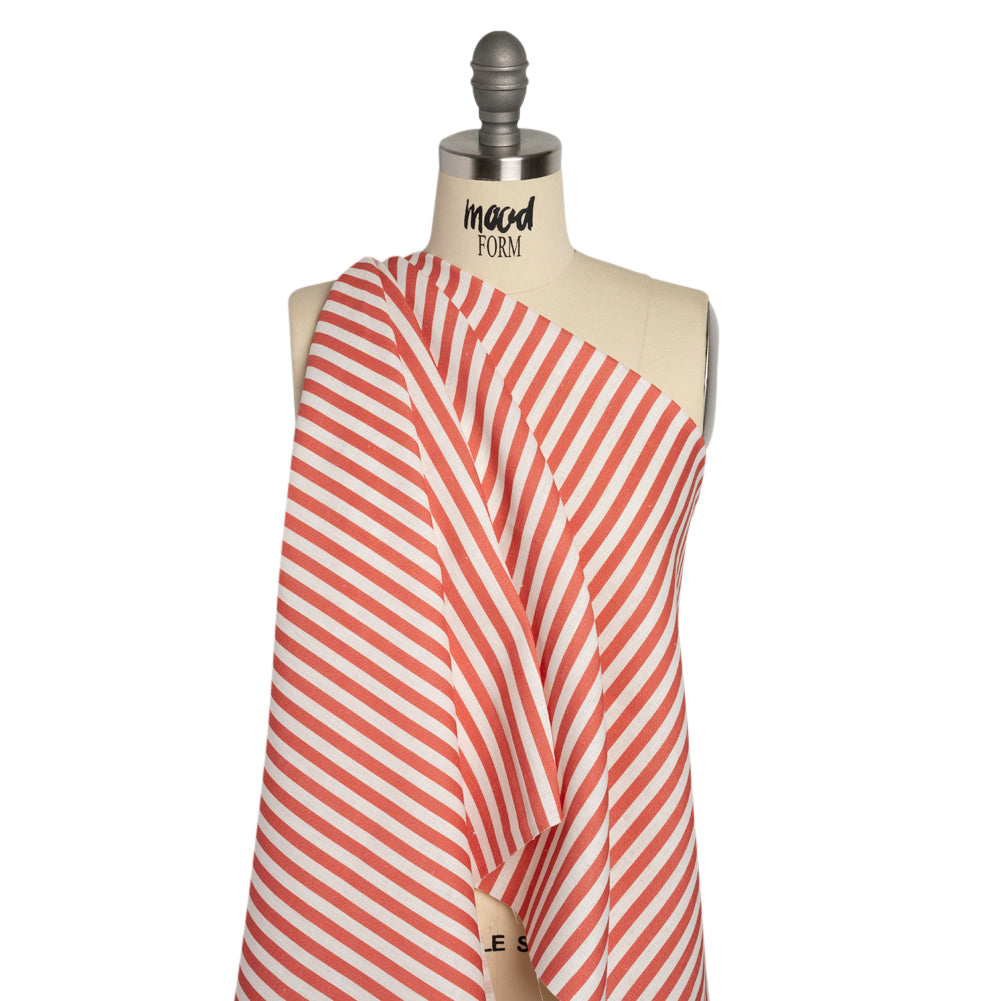 Medium Weight Linen Woven - Coral Stripes - Lydia Collection - Drape