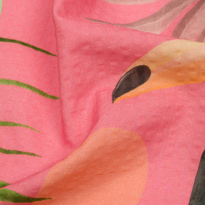 Cotton and Viscose Striped Seersucker Print - Pink Birds and Leaves - Mood Exclusive Birds of Paradise Detail