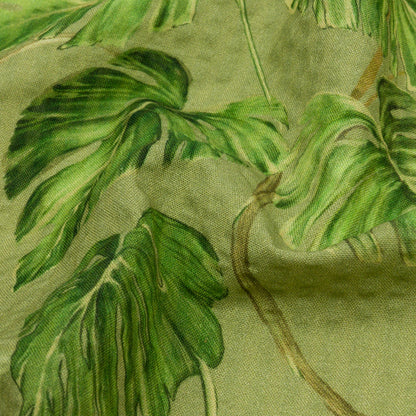 Cotton and Viscose Striped Seersucker Print - Green Leaves - Mood Exclusive Tropic Royale Detail