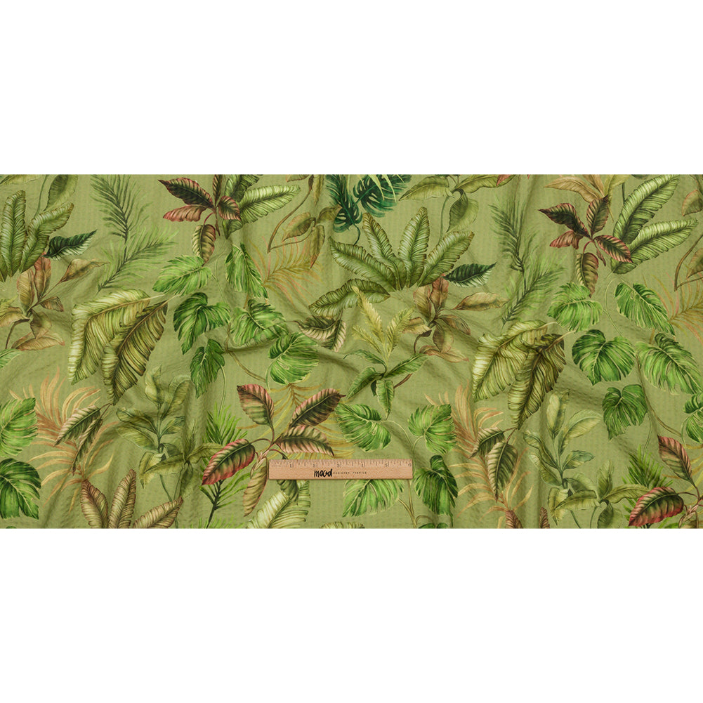 Cotton and Viscose Striped Seersucker Print - Green Leaves - Mood Exclusive Tropic Royale Full