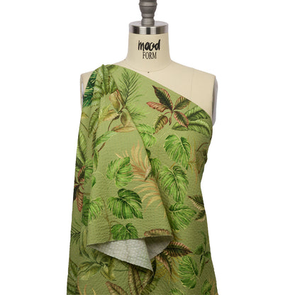 Cotton and Viscose Striped Seersucker Print - Green Leaves - Mood Exclusive Tropic Royale Drape