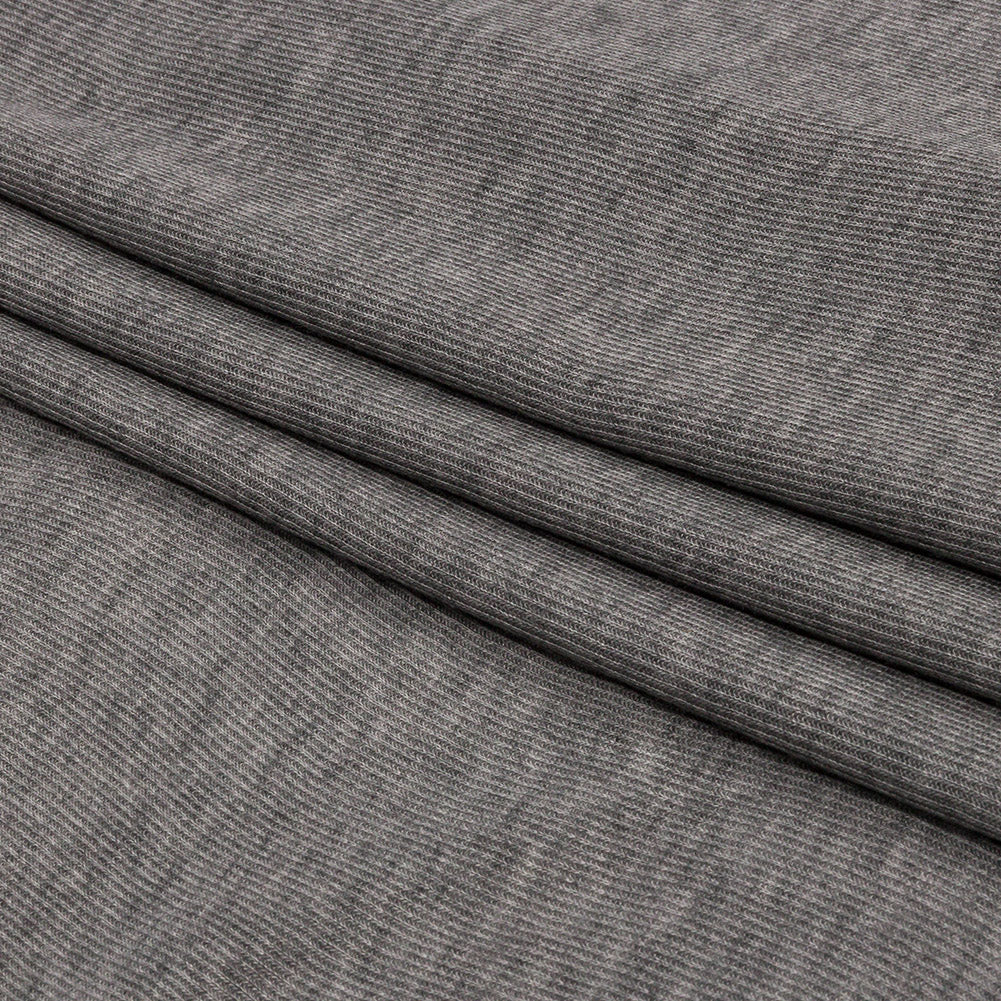 Heathered Pewter Lightweight Rayon Rib Knit Folded