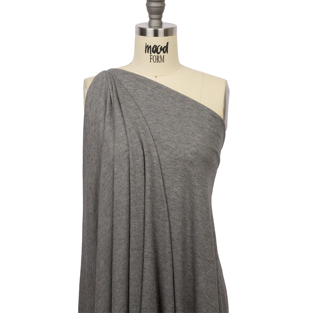 Heathered Pewter Lightweight Rayon Rib Knit Drape