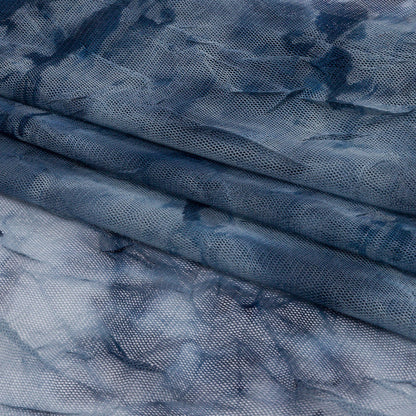 Indigo Tie Dye Crinkled Polyester Stretch Tulle Folded