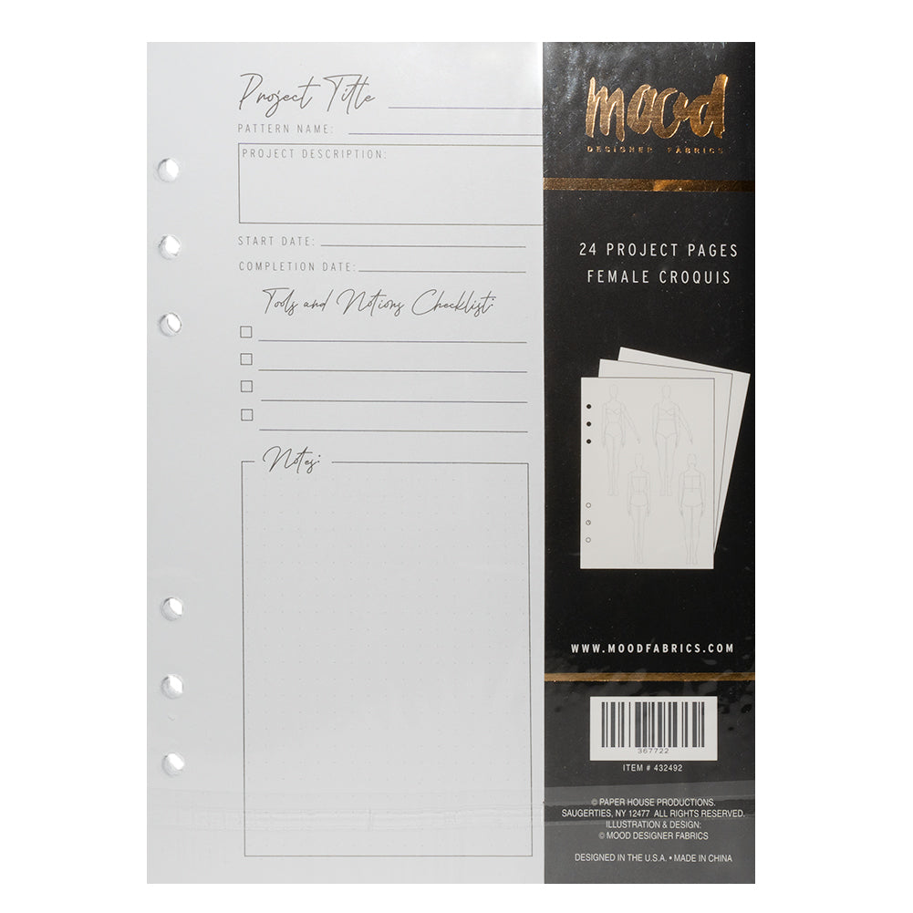 Mood Designer Sewing Planner Project Page Refills - 5.82" x 8.26", A5, 24 Pages - Detail